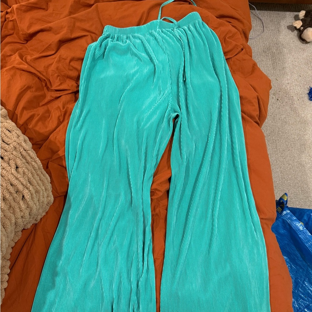 Teal Ruffle Pants